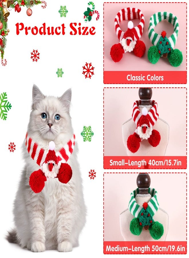 Kunyeah 2 Pieces Christmas Pet Scarf Striped Knitted Pet Collar with Pom-pom Winter Dog Neck Warmer Puppy Cat Costume Accessories Mini Knitted Scarf for Small to Medium Pets (Medium, Knitting) - Image 3